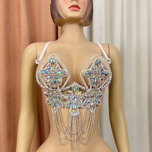 Samba Carnival Rave Festival Paty Wire Bra Rainbow  Stone BB026