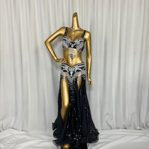 Hand made Beaded Belly Dance Samba Costumes  bra+ belt +skirt 3 pcs