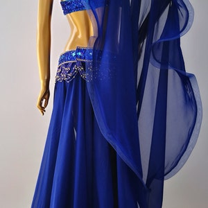 Hand Made Beaded Belly Dance Samba Costume ROYAL BLUE Color Bra Belt ...