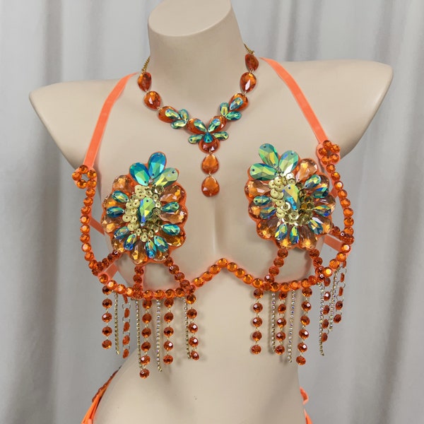 Samba Carnival wire bra BB021 Hand Beads Passista Pageant Cabaret Broadway Theater Mardi Gras, Vegas Showgirl