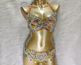 Samba dress PARTY club Bra Belt  panties Bottom silver Color RAVE costume TF1905