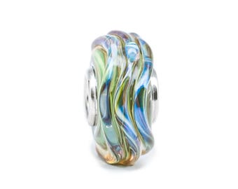 Handgemaakte lampwork-glaskraal met zilveren details - enkele kraal voor armband en ketting - "LITTLE SPRING"