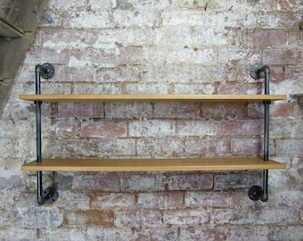 Solid Oak & Gas Pipe Wall Hanging Shelving Unit - Custom Orders Welcome