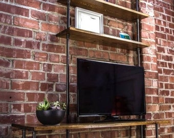 Loft Style Industrial Steel Pipe TV Stand with Shelving - Custom Orders Welcome