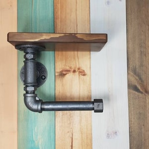 Gas Pipe Toilet Roll Holder and Wooden Shelf