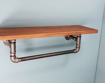 Solid Sapele Gas Pipe Shelf with Rail / Choose Length and Depth