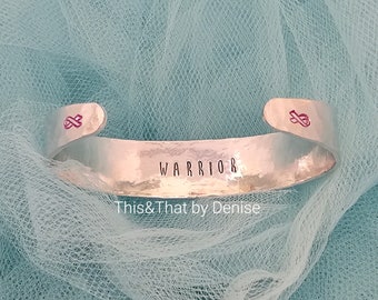 Breast Cancer Warrior Bracelet,  Cuff Bracelet, Hand Stamped