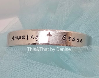 Amazing Grace Hand Stamped Bracelet, Cuff Bracelet, Hand Stamped