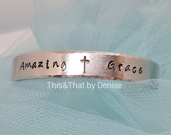 Featured listing image: Amazing Grace Hand Stamped Bracelet, Cuff Bracelet, Hand Stamped