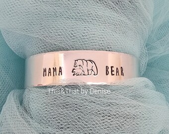 Mama Bear Hand Stamped Bracelet, Cuff Bracelet, Hand Stamped