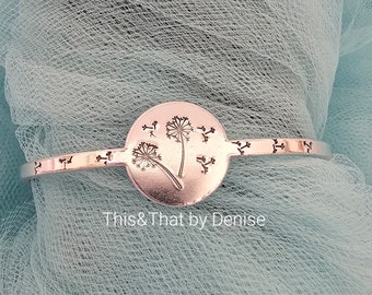 Wish Medallion Hand Stamped Bracelet, Cuff Bracelet, Hand Stamped