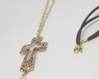 Gold Cross & Pearl Necklace
