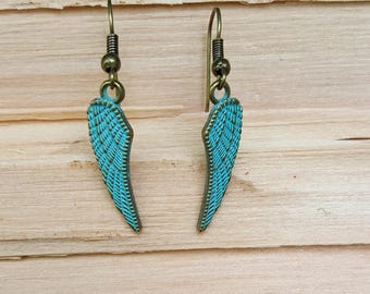 Teal Wing Earrings