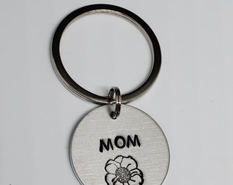 Mom Keychain, Hand Stamped, Key Fob