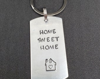 Home Sweet Home Keychain, Hand Stamped, Key Fob