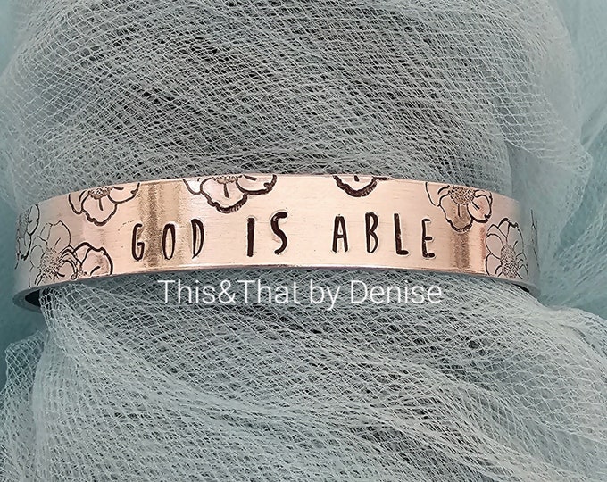 Featured listing image: God Is Able Hand Stamped Bracelet, Cuff Bracelet, Hand Stamped
