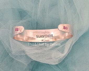 Breast Cancer Survivor Bracelet,  Cuff Bracelet, Hand Stamped