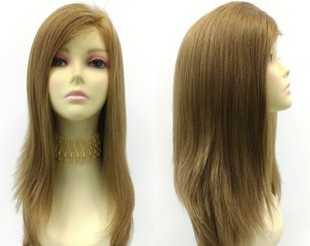 100% European Remy Human Hair 19.5 Inch Medical Grade Full Cranial Prosthesis. Straight Long Layered Light Brown Wig [117-569-Francene-12]