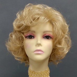 10 Inches Golden Blonde Light Blonde Mix Short Curly Bob Wig with Bangs [156-760D-Sayla-24/613]