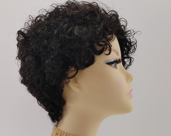 100 Human Hair off Black Short Curly Tapered Wig Etsy
