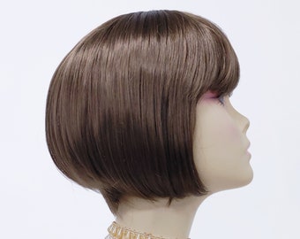 Light Golden Brown Synthetic Page Boy Short Straight Chin Length 1920s Bob Wig with Bangs [169-822H-SJessie-12]