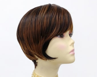 Dark Brown Copper and Auburn Heat Resistant Short Straight Layered Pixie Cut Wig with Bangs [Erin-4/27/30]