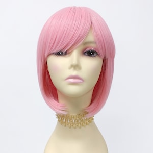 9 Inch Heat Resistant Light Pink Short Page Boy Straight Bob Wig with Bangs [08-42-Pageboy-LPink]
