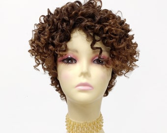 Dark Brown Short Curly Tapered Wig. Heat Resistant Curls Wig  display picture 3