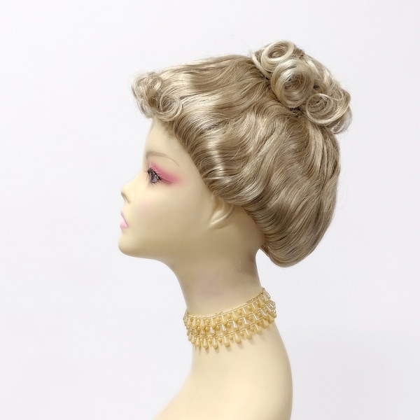 Petite Size Light and Dark Ash Blonde Mix Upstyle Costume Wig. Victorian Inspired Wig. Colonial Style Wig [28-173-Updo-16/613T]