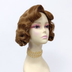 8 Inch Dark Strawberry Blonde Heat Resistant 1920s Style Finger Wave Vintage Retro Costume Wig [HTRosie-27]