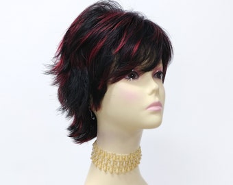 Black and Red Mix Short Flip Wig with Bangs [Tarsha-1B/Red]
