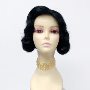 8 Inch Jet Black Heat Resistant 1920s Style Finger Wave Vintage Retro Costume Wig [HTRosie-1]