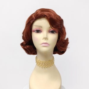 1920's Style Short Bright Auburn Finger Wave Wig. Vintage Style Costume Wig. [02-12-Rosie-130]