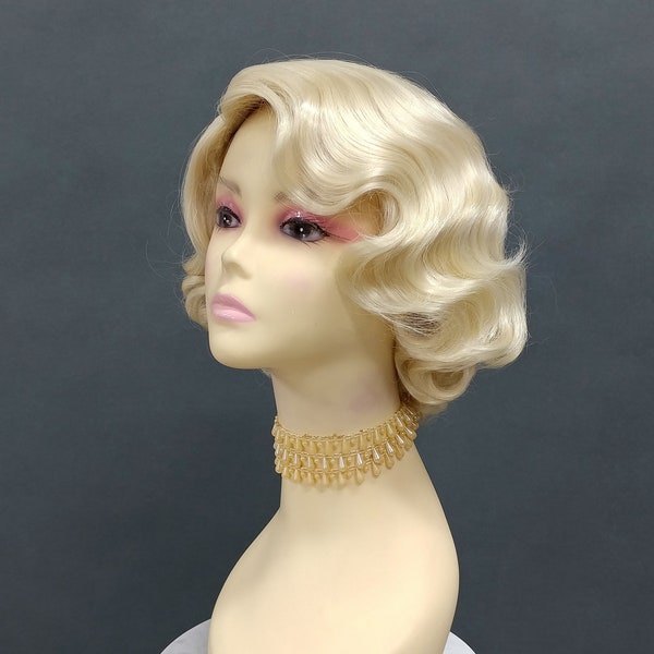 1920's Style Short Blonde Finger Wave Wig. Vintage Style Costume Wig. [02-15-Rosie-613]