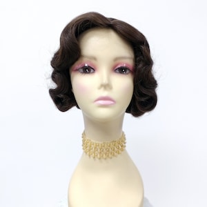 8-Zoll-dunkelbraune hitzebeständige 1920s Style Finger-Wellen-Vintage-Retro Kostüm-Perücke [HTRosie-6]
