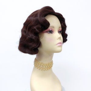 8 Inch Chestnut Brown Heat Resistant 1920s Style Finger Wave Vintage Retro Costume Wig [HTRosie-33]