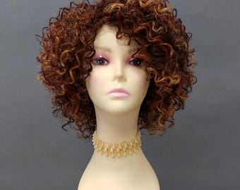 Brown Auburn Strawberry Blonde Wig Curly Tight Curls Layered Bob Heat Resistant Synthetic 11 Inch [Kammie-4/27/30]