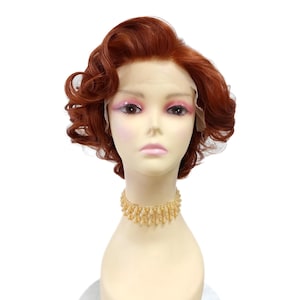 Lace Front Short Bright Auburn Retro Curly Doris Day Vintage Style Heat Resistant Wig [72-373-Doris-130]