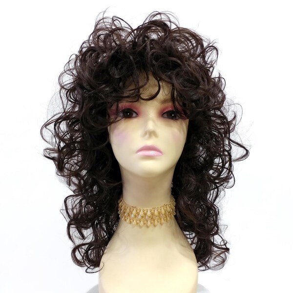 Dark Brown Curly Messy Layers Synthetic Costume Wig 16 Inch [Tania-4]