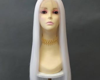 Perruque lacet extra longue blanche pré-pincée résistante à la chaleur soyeuse 40 pouces [Siren-White]