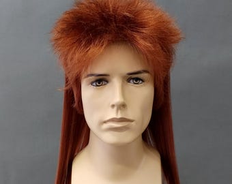Auburn Red Mullet Costume Wig Mens Womens Unisex 80s Rocker Hair Retro Cosplay Halloween 17 Inch [Mullet-Auburn]