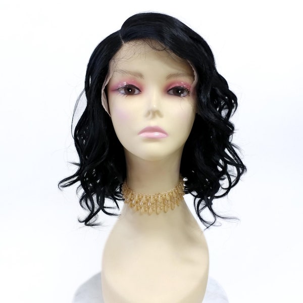HD Lace Front Medium Length Deep Side Part Black Heat Resistant 11 InchWig [Gloriane-1B]