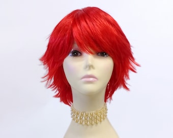 Short Choppy Layered Shag Wig Red Anime Cosplay Synthetic [Blsh-Red]