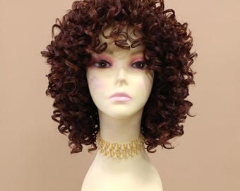 10 inch Long Curly Dark Auburn with Light Auburn Highlights Heat Resistant Curly Wig with Bangs [26-163-Prissy-33/H28]