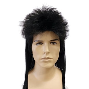 17 inch Long Black Mullet Wig. [59-311-Mullet-Black]