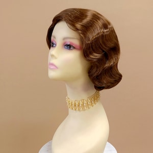 1920&#39;s Finger Wave Costume Cosplay Wig Brown and Copper Mix Short Vintage Retro [Rosie-8/27]