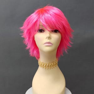 Short Layered Wind Blown Shag Style Hot Pink Costume Anime Cosplay Wig [11-67-Blsh-HPink]
