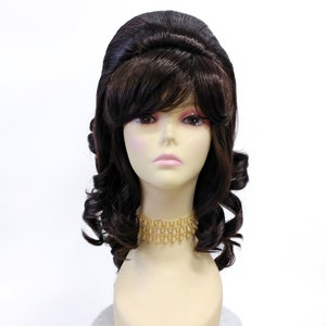 Brown Long Wavy Beehive Retro Vintage 60s Costume Wig [WvBeehive-6]