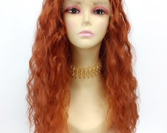 Lace Front 13x4 Ginger Orange Long Wavy Curly Heat Resistant Wig 27 Inch [Mariya-GingerSpice]