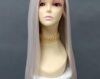 Light Gray Lace Front Wig Long Straight Heat Resistant Free Part 26 Inch [Emma-60]